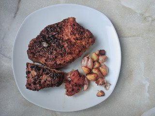 Delicious Pork Fried Steak with Black Garlic