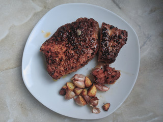 Delicious Pork Fried Steak with Black Garlic