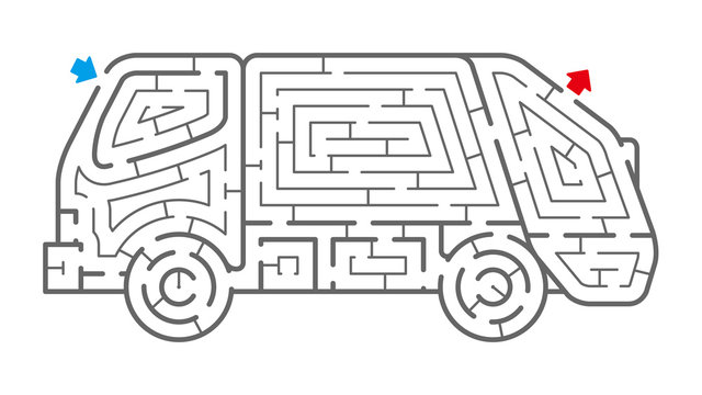 ゴミ収集車の迷路（塗り絵）