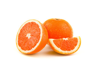 Orange fruit with drop of water isolated on white background.