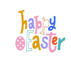 Happy Easter lettering composition hand drawn with egg.Vector colorful illustration.