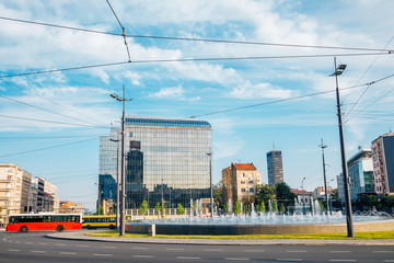 Slavija square Music fountain in Belgrade, Serbia