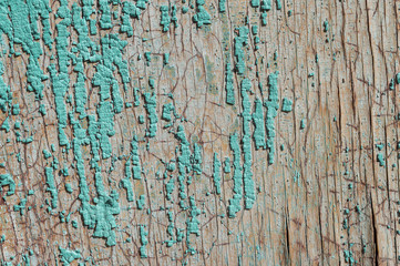 Old and peeling paint Over time, the green paint peeled off from the old boards and the wood texture cracked. Vintage Abstract Grunge Background