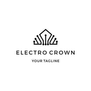 Electronic crown technology logo inspiration vector icon illustration custom logo design vector