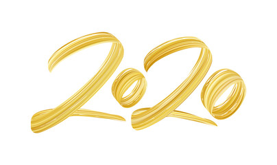 Hand drawn brush stroke golden paint number of 2020. Happy New Year