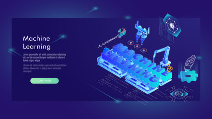 Machine learning, Ai, Data mining, algorithm, algorithm, neural network, deep learning and autonomous. isometric vector concept