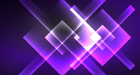 Fototapeta premium Neon shiny color squares on black, modern template