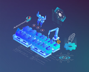 Machine learning, Ai, Data mining, algorithm, algorithm, neural network, deep learning and autonomous. isometric vector concept