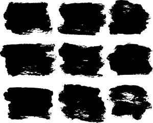 Fototapeta premium Set of abstract black textured strokes of dry paint on white background