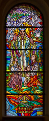 Zegiestow, Poland. 2019/8/10. Stained-glass window depicting Saint Stanislaus of Szczepanow (the...