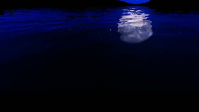 Full moon against starry sky relfecting on water surface, tilt hd