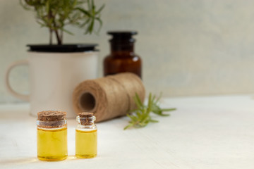 Obraz na płótnie Canvas Rosemary essential oil for cooking and skin care