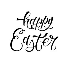 Happy Easter lettering composition hand drawn. Black ink on white background. Vector illustration.