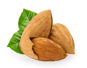 Almond nuts isolated on white background