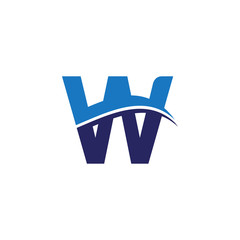 Initial Letter W Wave Alphabet Logo Vector Design. Aviation Shape Branding Corporate business W Letter Logo with Blue.