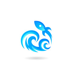 Fototapeta premium rocket and wave logo design template