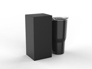 Blank Stainless Steel Tumbler with Lid And Hard Box For branding mock up. 3d render illustration.