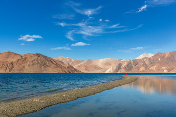 Fototapeta na wymiar Scenic view of Pangong Lake or Pangong Tso in Ladakh, India 