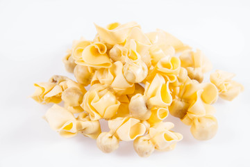 Sacchettini pasta on a white background