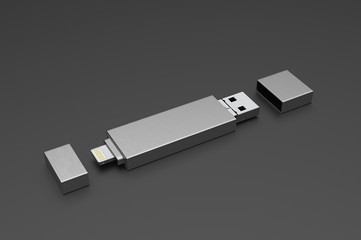 Blank  Memory Stick and Flash Drive For Promotional Branding. 3d render illustration. 