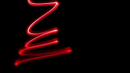 Red lines of lights in the shape of a Christmas tree