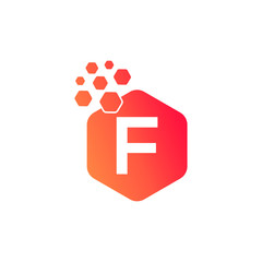 Initial F Dots Hexagonal Logo Design Vector template. Cube Dots Letter F Creative Technology Modern Business Alphabet Logo Vector.