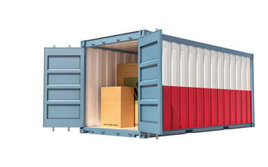 Freight Container with Poland flag isolated on white - 3D Rendering