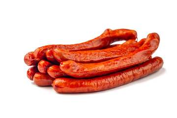 German dried sausages. Hard cured sausage, isolated on white background.