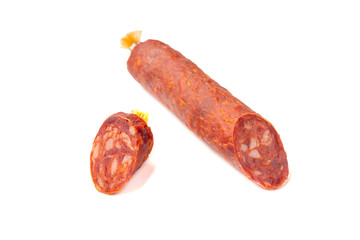 Smoked sausage salami isolated on white background cutout