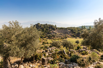 Fototapeta na wymiar Scenic landscape with ruins of ancient city of Pinara in Mugla Province, Turkey.