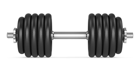 Black rubber coated dumbbell isolated on white background