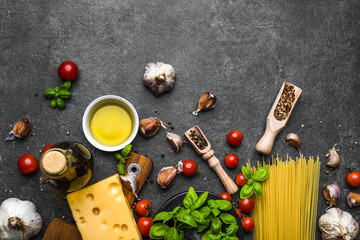 Fresh ingredients of italian food, background