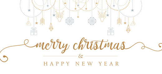 Merry Christmas and Happy New Year  hand lettering with geometric elements