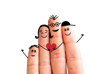 Finger family concept: Joyful finger family smiling. White background, isolated