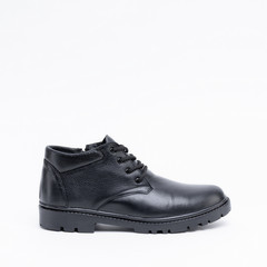 Classic black leather mens demi seasonal warm boots on a white background. See all angles and other models in my profile