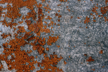 Painted old metal gray walls. Orange peeling paint. Cracked paint on gray iron