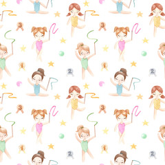 Fototapeta premium Watercolor gymnast girl. Hand painted illustration isolated on white background.