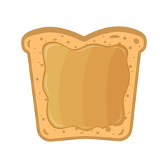 Slice of bread with peanut butter. Vector illustration, cartoon style.