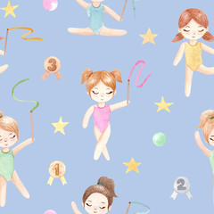 Watercolor gymnast girl. Hand painted illustration isolated on white background.