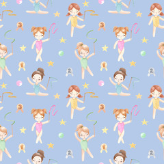 Watercolor gymnast girl. Hand painted illustration isolated on white background.