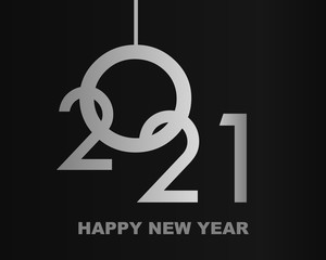 Happy New Year 2021 - greeting card, invitation, poster, flyer - black numbers and letters - vector