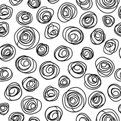 Hand drawn seamless pattern with vector doodle circles from lines, sctatch, grunge, chaotic texture