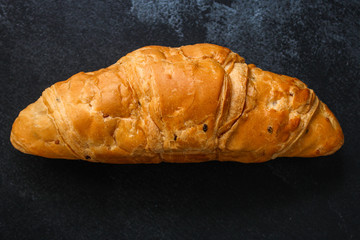 croissant (delicious fresh pastries, sandwich roll) menu concept. food background. top view. copy space
