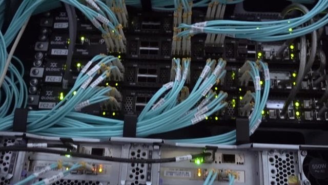 Big Data Center. Supercomputer. The camera moves from bottom to top.