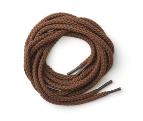 Top view of rolled  brown shoelaces