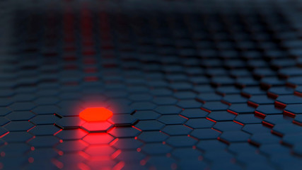 Black Hexagonal Array with One Red Glowing element - 3D Illustration. Also available as a video...