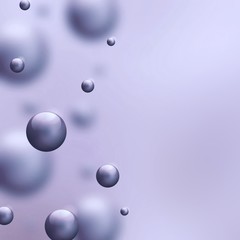 Lilac pearl beads floating in the air. Soft blurred background. 3d illustration