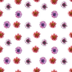 Flowers plants watercolor seamless pattern on white background for design of paper or textile.