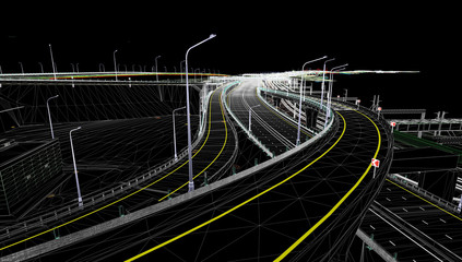 The BIM model of the object of transport infrastructure of wireframe view