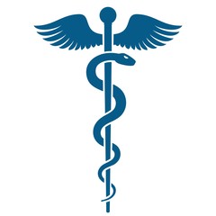 Medical or Healthcare symbol - Staff of Asclepius or Caduceus with wings icon isolated on white background. The snake entwined around a wooden staff with wings.